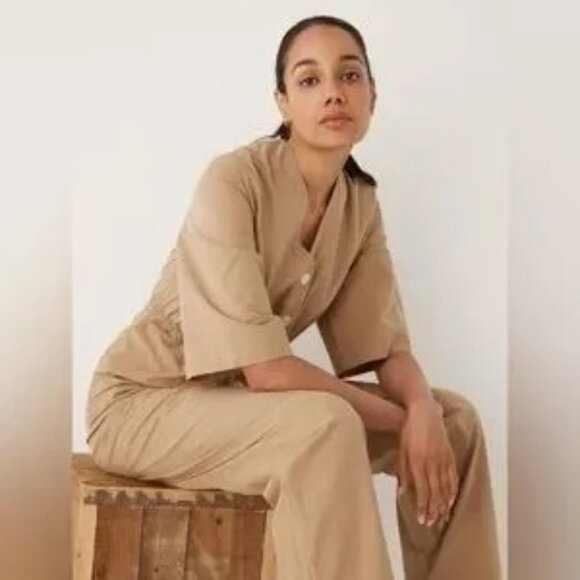 Women's Frank and Oak The Kapok Jumpsuit Cotton Blend Short Sleeve V-Neck Size M - Picture 5 of 8